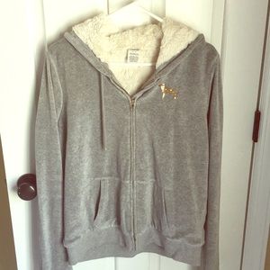 Fur Lined VICTORIAS SECRET PINK Heather Gray ZipUp